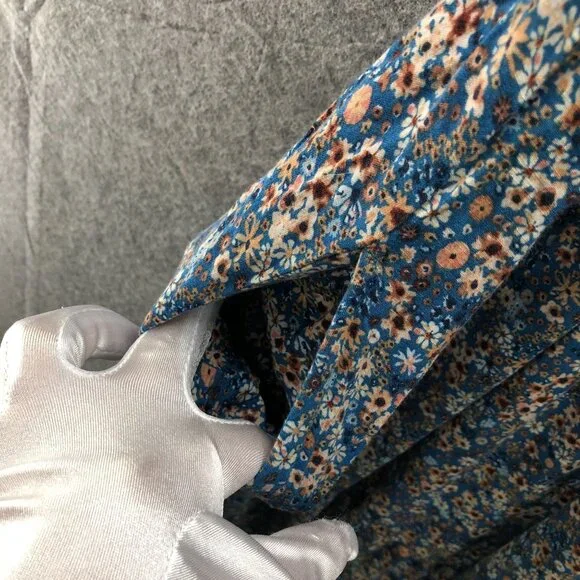 Sonoma Tiered Maxi Dress Womens 3X Blue Floral Short Sleeve V-Neck Button Front - Picture 8 of 10